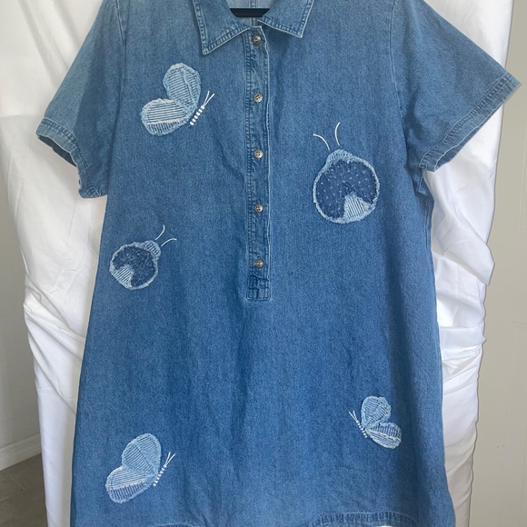 Bleu Bayou 90'sVintage Women’s Denim Dress Lady Bug Butterfly Patch - Picture 2 of 11